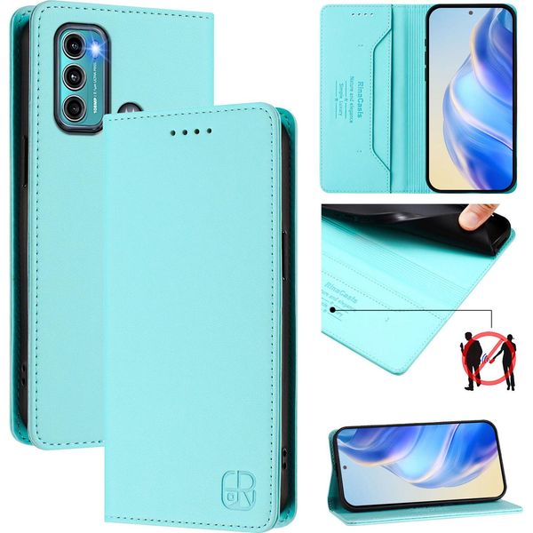 Custodia In Pelle Per Motorola Moto G60/Moto G40 Fusion, Flip Case Con Slot Per Carte, Portafoglio E Supporto Turchese-image