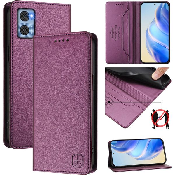 Custodia In Pelle Per Motorola Moto E22/Moto E22I, Flip Case Con Slot Per Carte, Portafoglio E Supporto Viola-image