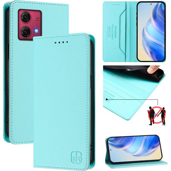 Custodia In Pelle Per Motorola Moto G84, Flip Case Con Slot Per Carte, Portafoglio E Supporto Turchese-image