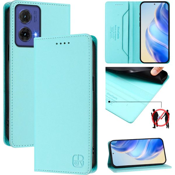 Custodia In Pelle Per Motorola Moto G85, Flip Case Con Slot Per Carte, Portafoglio E Supporto Turchese-image