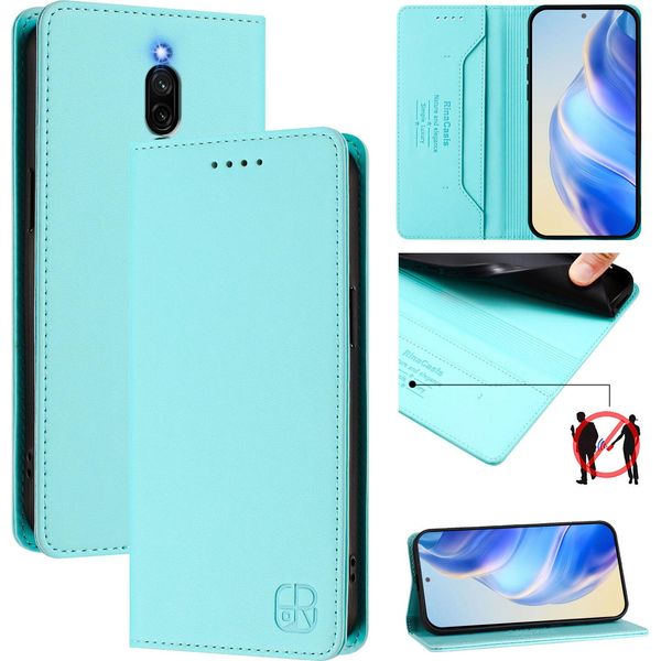 Custodia In Pelle Per Xiaomi Redmi 8/Redmi 8A, Flip Case Con Slot Per Carte, Portafoglio E Supporto Turchese-image