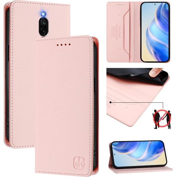 Custodia In Pelle Per Xiaomi Redmi 8/Redmi 8A, Flip Case Con Slot Per Carte, Portafoglio E Supporto Rosa-image