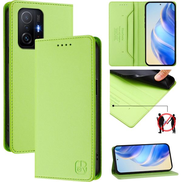 Custodia In Pelle Per Xiaomi 11T / 11T Pro, Flip Case Con Slot Per Carte, Portafoglio E Supporto Verde-image