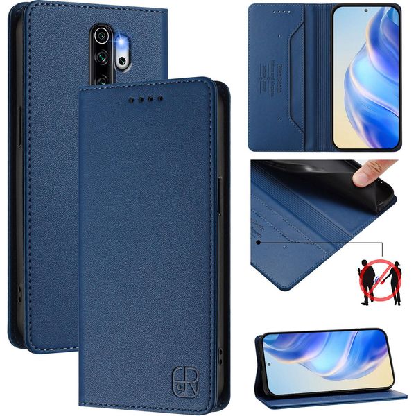 Custodia In Pelle Per Xiaomi Redmi Note 8 Pro, Flip Case Con Slot Per Carte, Portafoglio E Supporto Blu-image