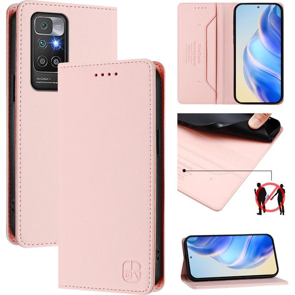 Custodia In Pelle Per Xiaomi Redmi 10, Flip Case Con Slot Per Carte, Portafoglio E Supporto Rosa-image