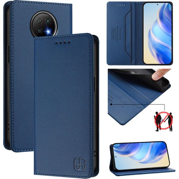 Custodia In Pelle Per Xiaomi Redmi Note 9T, Flip Case Con Slot Per Carte, Portafoglio E Supporto Blu-image