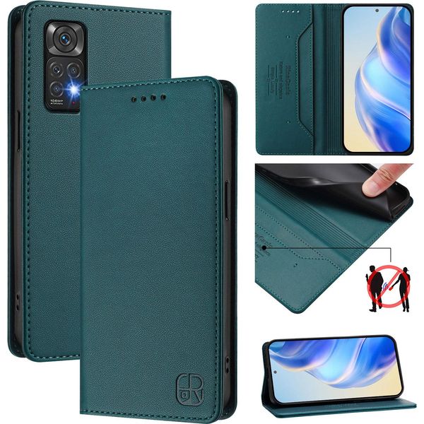 Custodia In Pelle Per Xiaomi Redmi Note 11 4G/Note 11S/Note 12S, Flip Case Con Slot Per Carte, Portafoglio E Supporto Verde Scuro-image