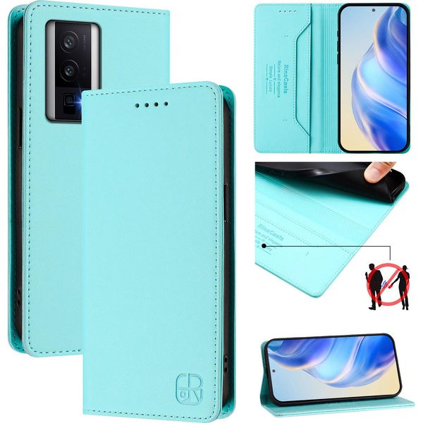 Custodia In Pelle Per Xiaomi Poco F5 Pro/Redmi K60/K60 Pro, Custodia Flip Con Slot Per Carte, Portafoglio E Supporto Turchese-image