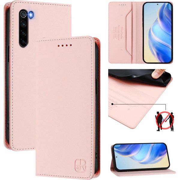Custodia In Pelle Per Xiaomi Redmi Note 8, Flip Case Con Slot Per Carte, Portafoglio E Supporto Rosa-image