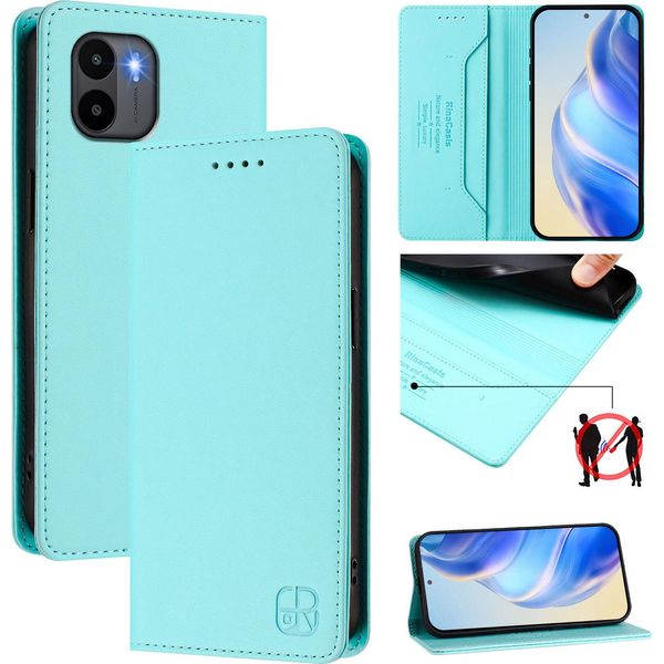 Custodia In Pelle Per Xiaomi Poco C50/C51/Redmi A1+/Redmi A2+, Flip Case Con Slot Per Carte, Portafoglio E Supporto Turchese-image