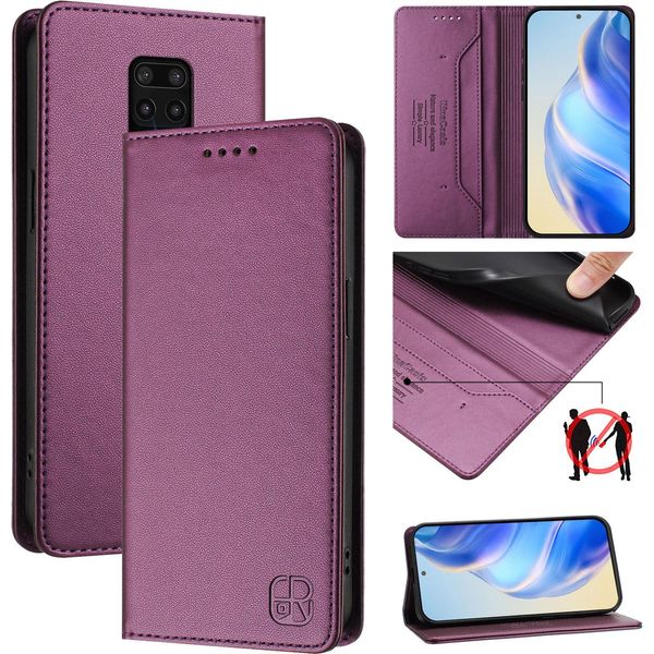 Custodia In Pelle Per Xiaomi Redmi Note 9S/9 Pro/9 Pro Max, Custodia Flip Con Slot Per Carte, Portafoglio E Supporto Viola-image