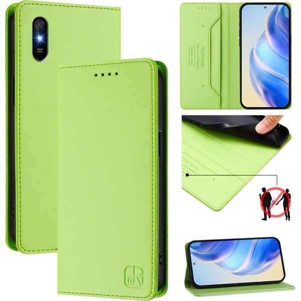 Custodia In Pelle Per Xiaomi Redmi 9A, Custodia Flip Con Slot Per Carte, Portafoglio E Supporto Verde-image