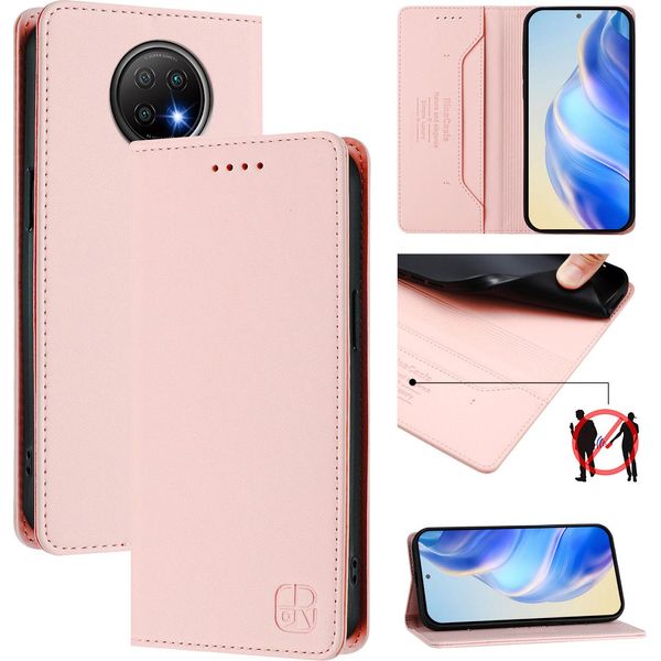 Custodia In Pelle Per Xiaomi Redmi Note 9T, Flip Case Con Slot Per Carte, Portafoglio E Supporto Rosa-image