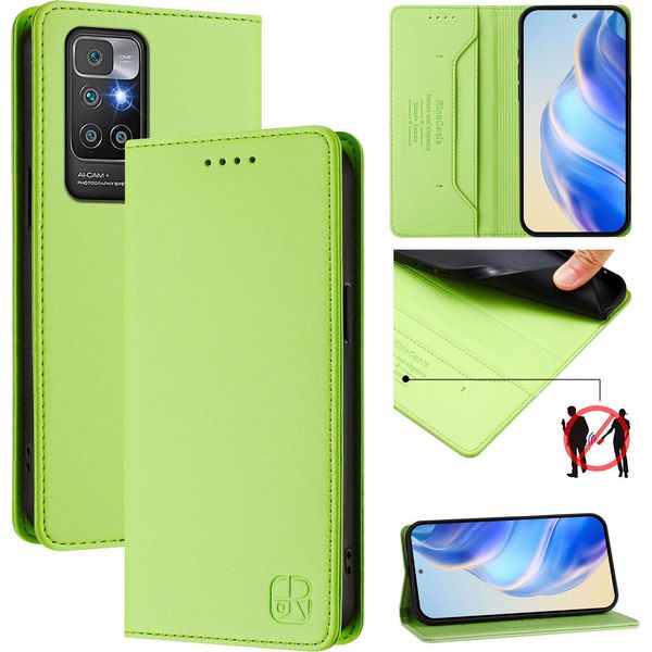 Custodia In Pelle Per Xiaomi Redmi 10, Flip Case Con Slot Per Carte, Portafoglio E Supporto Verde-image