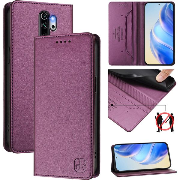 Custodia In Pelle Per Xiaomi Redmi Note 8 Pro, Flip Case Con Slot Per Carte, Portafoglio E Supporto Viola-image