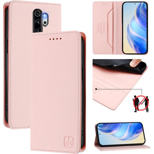 Custodia In Pelle Per Xiaomi Redmi Note 8 Pro, Flip Case Con Slot Per Carte, Portafoglio E Supporto Rosa-image