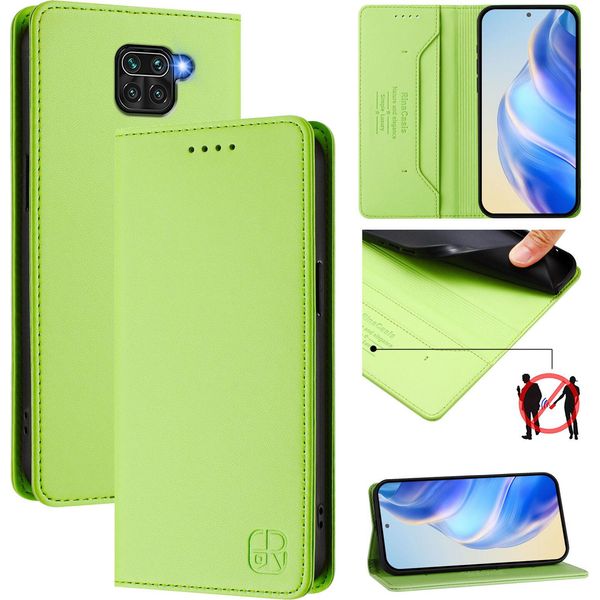 Custodia In Pelle Per Xiaomi Redmi Note 9, Flip Case Con Slot Per Carte, Portafoglio E Supporto Verde-image