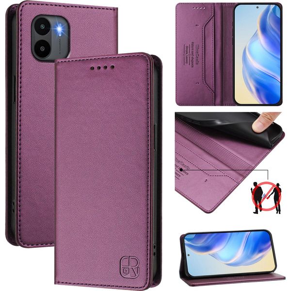 Custodia In Pelle Per Xiaomi Poco C50/C51/Redmi A1+/Redmi A2+, Flip Case Con Slot Per Carte, Portafogli E Stand Viola-image