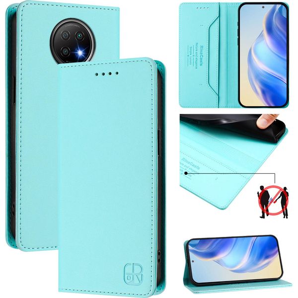 Custodia In Pelle Per Xiaomi Redmi Note 9T, Flip Case Con Slot Per Carte, Portafoglio E Supporto Turchese-image