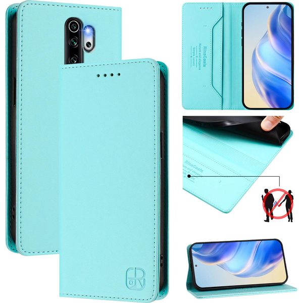 Custodia In Pelle Per Xiaomi Redmi Note 8 Pro, Flip Case Con Slot Per Carte, Portafoglio E Supporto Turchese-image