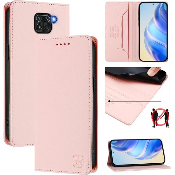 Custodia In Pelle Per Xiaomi Redmi Note 9, Flip Case Con Slot Per Carte, Portafoglio E Supporto Rosa-image