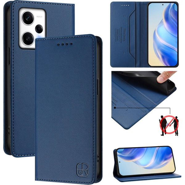 Custodia In Pelle Per Xiaomi Redmi Note 12 Pro+, Flip Case Con Slot Per Carte, Portafoglio E Supporto Blu-image