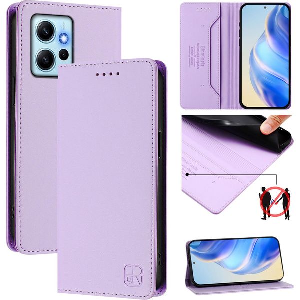 Custodia In Pelle Per Xiaomi Redmi Note 12 4G, Flip Case Con Slot Per Carte, Portafoglio E Supporto Viola-image