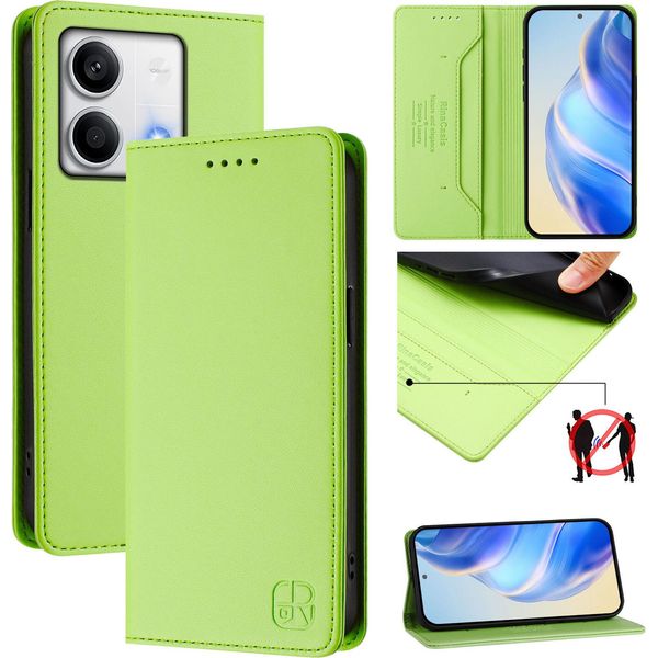 Custodia In Pelle Per Xiaomi Redmi Note 13 5G, Flip Case Con Slot Per Carte, Portafoglio E Supporto Verde-image