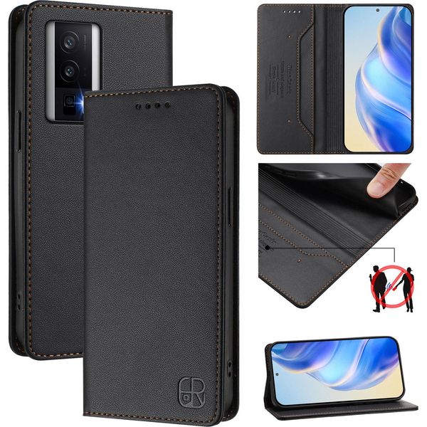 Custodia In Pelle Per Xiaomi Poco F5 Pro/Redmi K60/K60 Pro, Flip Case Con Slot Per Carte, Portafoglio E Supporto Nero-image