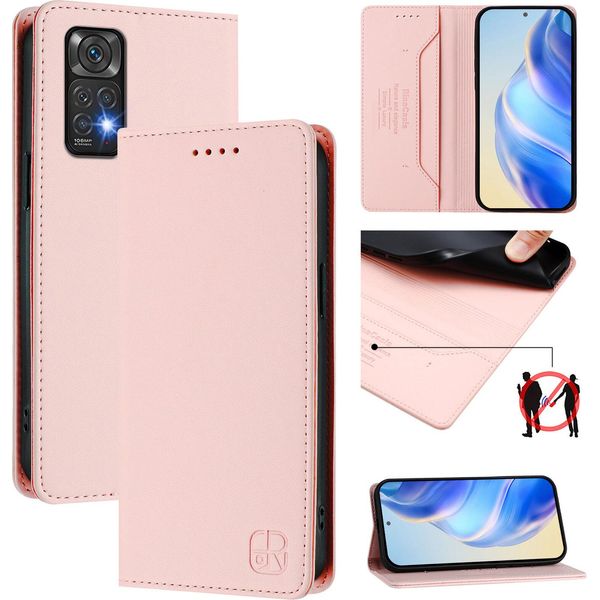 Custodia In Pelle Per Xiaomi Redmi Note 11 4G/Note 11S/Note 12S, Flip Case Con Slot Per Carte, Portafoglio E Supporto Rosa-image
