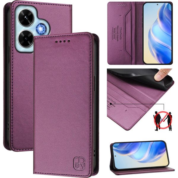 Custodia In Pelle Per Xiaomi Redmi Note 13 4G, Flip Case Con Slot Per Carte, Portafoglio E Supporto Viola-image