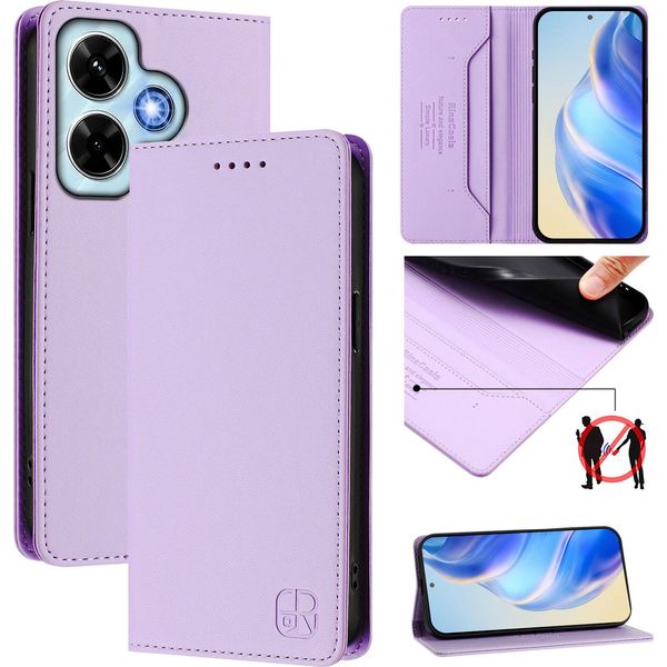 Custodia In Pelle Per Xiaomi Redmi Note 13 4G, Flip Case Con Slot Per Carte, Portafoglio E Supporto Viola-image