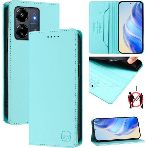 Custodia In Pelle Per Xiaomi Redmi 13C/Poco C65/Poco M6 5G, Flip Case Con Slot Per Carte, Portafoglio E Supporto Turchese-image