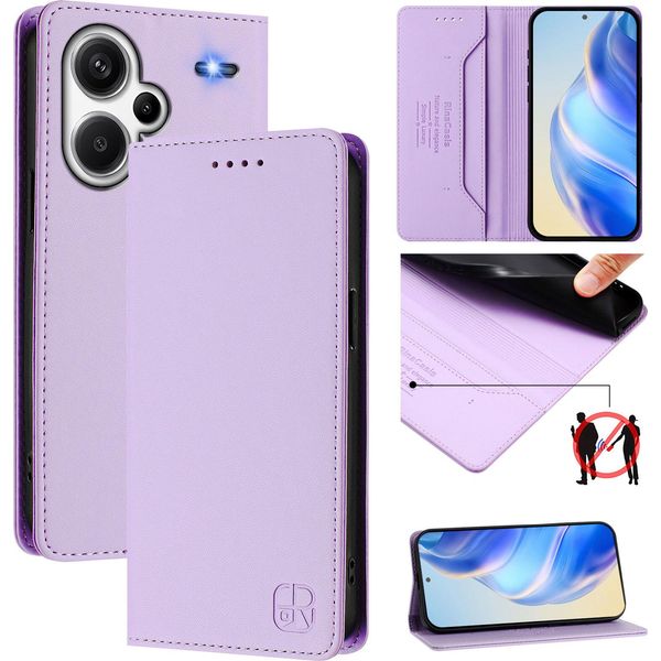 Custodia In Pelle Per Xiaomi Redmi Note 13 Pro+, Flip Case Con Slot Per Carte, Portafoglio E Supporto Viola-image