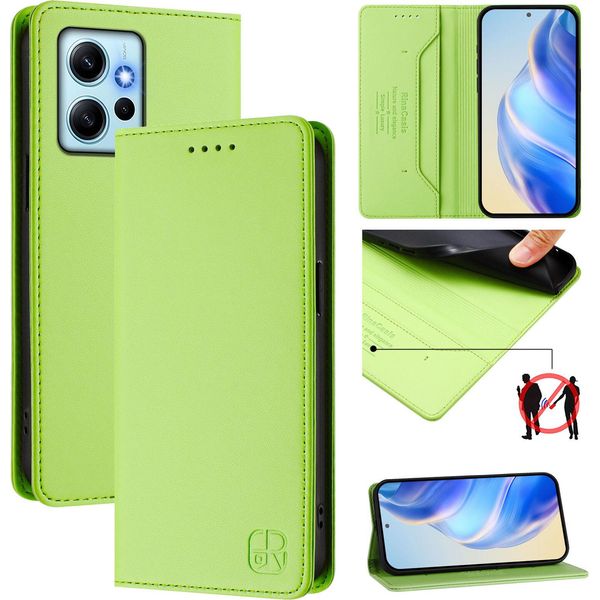 Custodia In Pelle Per Xiaomi Redmi Note 12 4G, Flip Case Con Slot Per Carte, Portafoglio E Supporto Verde-image