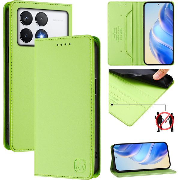 Custodia In Pelle Per Xiaomi Poco F6 Pro/Redmi K70/K70 Pro, Custodia Flip Con Slot Per Carte, Portafoglio E Supporto Verde-image