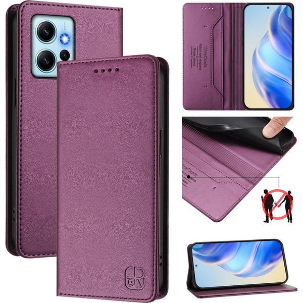 Custodia In Pelle Per Xiaomi Redmi Note 12 4G, Flip Case Con Slot Per Carte, Portafoglio E Supporto Viola-image