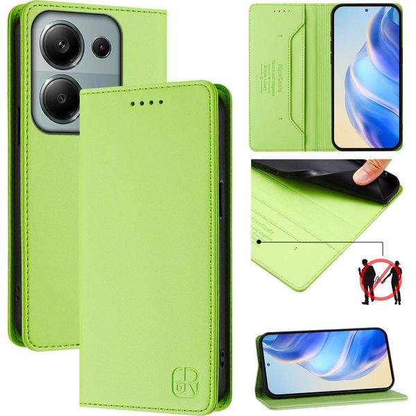 Custodia In Pelle Per Xiaomi Poco M6 Pro 4G/Redmi Note 13 Pro 4G, Custodia Flip Con Slot Per Carte, Portafoglio E Supporto Verde-image