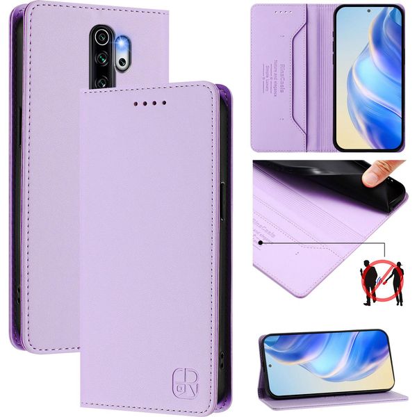 Custodia In Pelle Per Xiaomi Redmi Note 8 Pro, Flip Case Con Slot Per Carte, Portafoglio E Supporto Viola-image