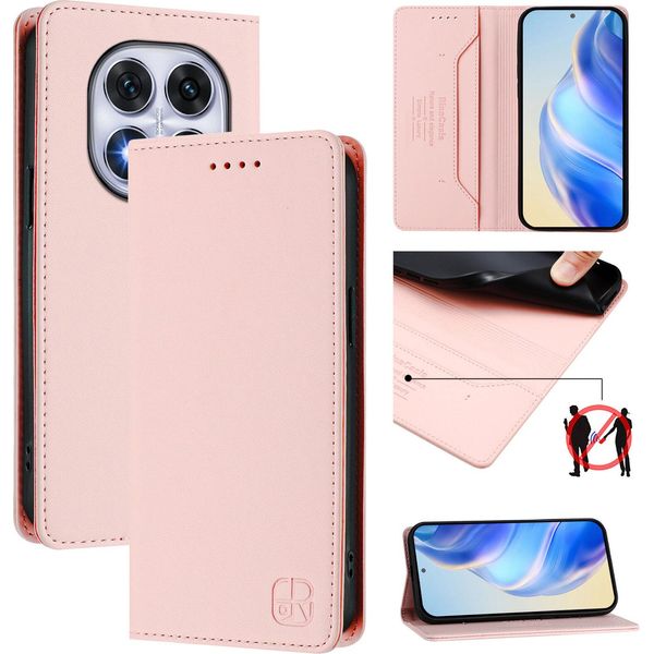 Custodia In Pelle Per Xiaomi Redmi Note 14 Pro/Note 14 Pro+, Flip Case Con Slot Per Carte, Portafoglio E Supporto Rosa-image