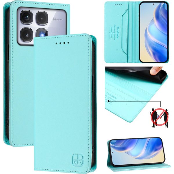 Custodia In Pelle Per Xiaomi Redmi K70 Ultra, Flip Case Con Slot Per Carte, Portafoglio E Supporto Turchese-image