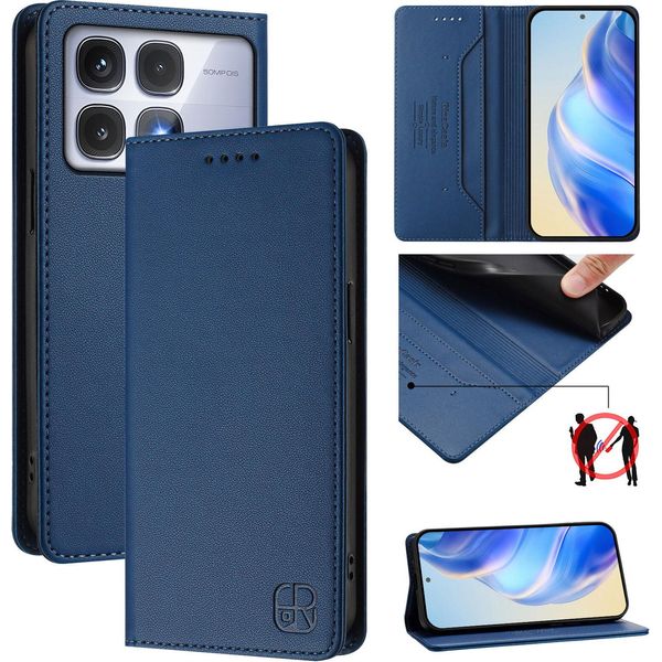 Custodia In Pelle Per Xiaomi Redmi K70 Ultra, Flip Case Con Slot Per Carte, Portafoglio E Supporto Blu-image