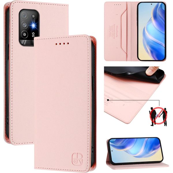 Custodia In Pelle Per Oppo A94 5G/Reno5 Z, Flip Case Con Slot Per Carte, Portafoglio E Supporto Rosa-image