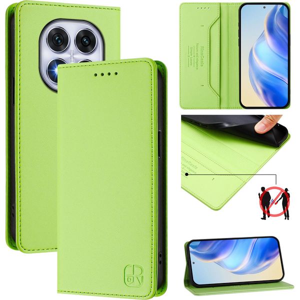 Custodia In Pelle Per Xiaomi Redmi Note 14 Pro/Note 14 Pro+, Flip Case Con Slot Per Carte, Portafoglio E Supporto Verde-image