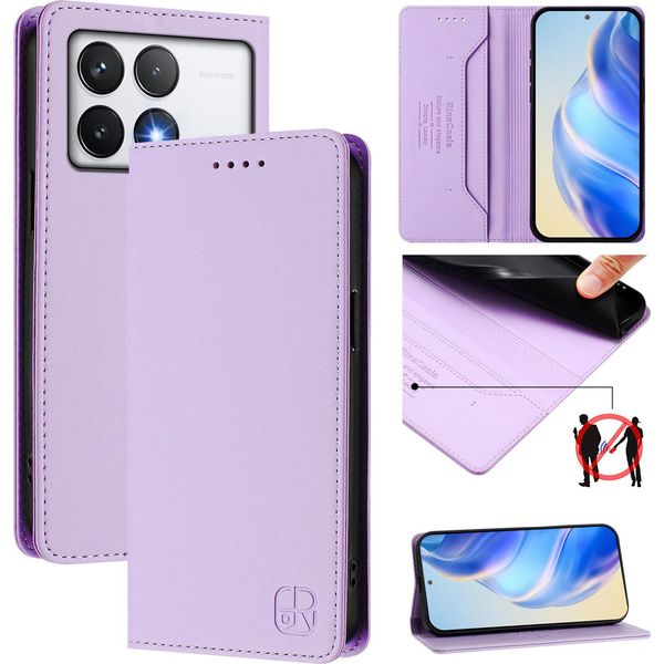 Custodia In Pelle Per Xiaomi Poco F6 Pro/Redmi K70/K70 Pro, Flip Case Con Slot Per Carte, Portafogli E Supporto Viola-image