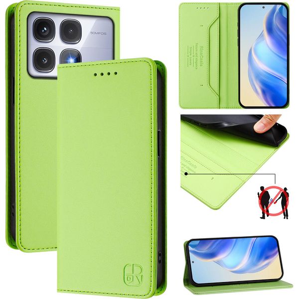 Custodia In Pelle Per Xiaomi Redmi K70 Ultra, Flip Case Con Slot Per Carte, Portafoglio E Supporto Verde-image
