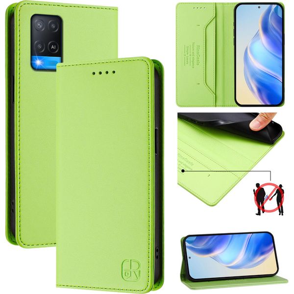 Custodia In Pelle Per Oppo A54 4G/A54S/A55 5G/A16/A16S/A55S/A53S 5G/A56 5G, Custodia Flip Con Slot Per Carte, Portafoglio E Supporto Verde-image