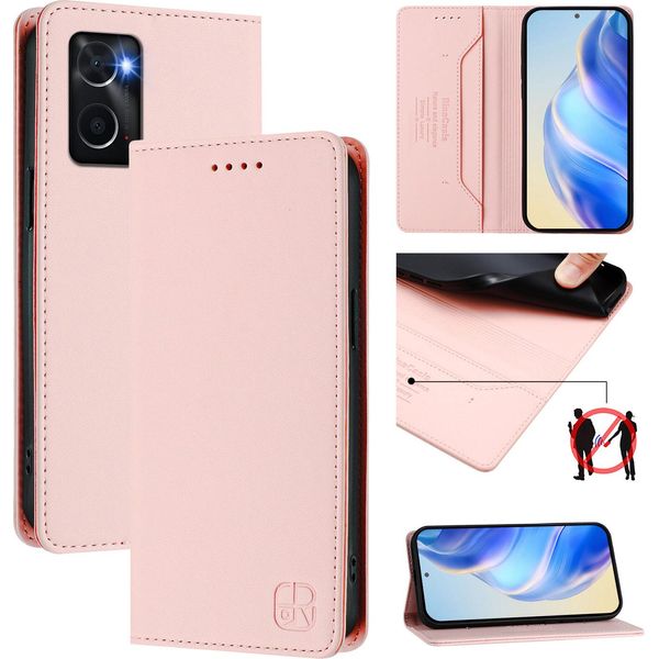 Custodia In Pelle Per Oppo A36/A76/A96/K10 4G/Realme 9I 4G, Flip Case Con Slot Per Carte, Portafoglio E Supporto Rosa-image