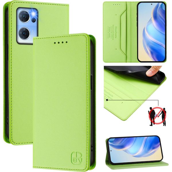 Custodia In Pelle Per Oppo Find X5 Lite/Reno7 5G, Custodia Flip Con Slot Per Carte, Portafoglio E Supporto Verde-image