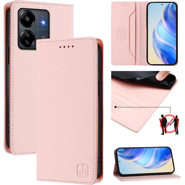 Custodia In Pelle Per Xiaomi Redmi 13C/Poco C65/Poco M6 5G, Custodia Flip Con Slot Per Carte, Portafoglio E Supporto Rosa-image